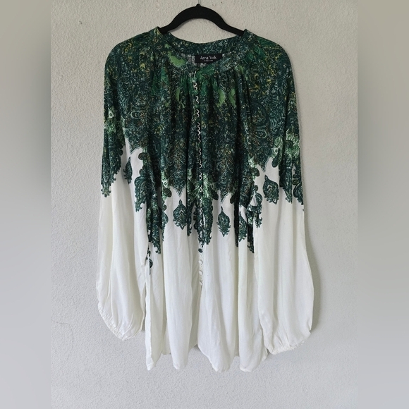 Arna York Collection Dress Womens Plus 26/28 Green White Button Up Paisley - Picture 2 of 16